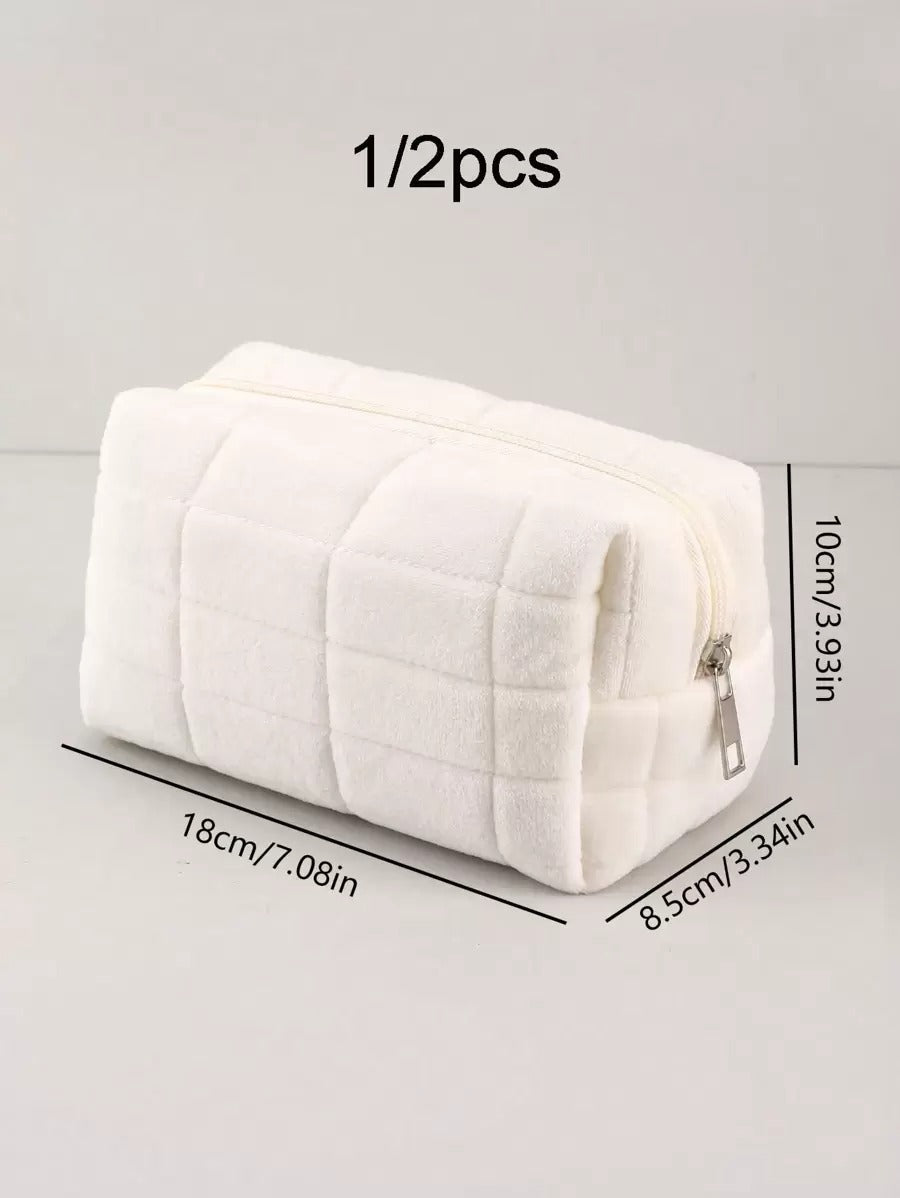 Astuccio portatile con cerniera e motivo a quadri, astuccio in peluche monocolore, scatola per cancelleria di grandi dimensioni per studenti, articoli per il ritorno a scuola, forniture scolastiche