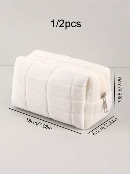 Astuccio portatile con cerniera e motivo a quadri, astuccio in peluche monocolore, scatola per cancelleria di grandi dimensioni per studenti, articoli per il ritorno a scuola, forniture scolastiche