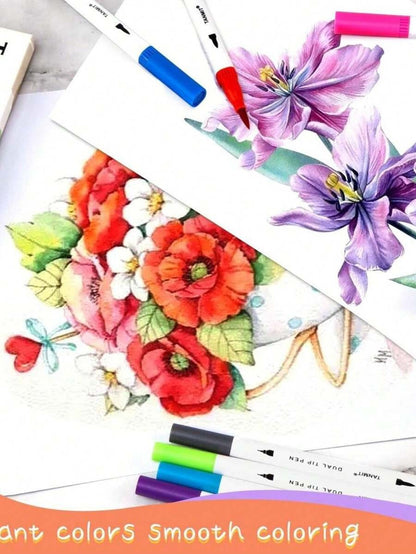 Pennarelli a doppia punta, pennarello a punta fine colorato e evidenziatore a pennello per adulti, per colorazione, calligrafia a mano, scrittura, agenda, 12/24/36/48/60/80/120 set di colori