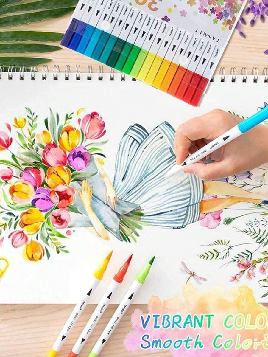 Pennarelli a doppia punta, pennarello a punta fine colorato e evidenziatore a pennello per adulti, per colorazione, calligrafia a mano, scrittura, agenda, 12/24/36/48/60/80/120 set di colori