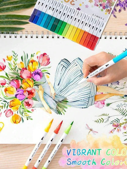 Pennarelli a doppia punta, pennarello a punta fine colorato e evidenziatore a pennello per adulti, per colorazione, calligrafia a mano, scrittura, agenda, 12/24/36/48/60/80/120 set di colori