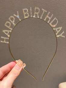 1 Cerchietto decorato con strass a forma di lettera, cerchio per capelli dorato, adatto per feste di compleanno
