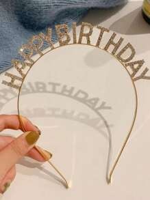 1 Cerchietto decorato con strass a forma di lettera, cerchio per capelli dorato, adatto per feste di compleanno