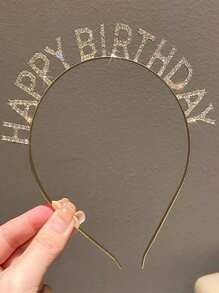 1 Cerchietto decorato con strass a forma di lettera, cerchio per capelli dorato, adatto per feste di compleanno