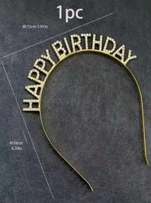 1 Cerchietto decorato con strass a forma di lettera, cerchio per capelli dorato, adatto per feste di compleanno