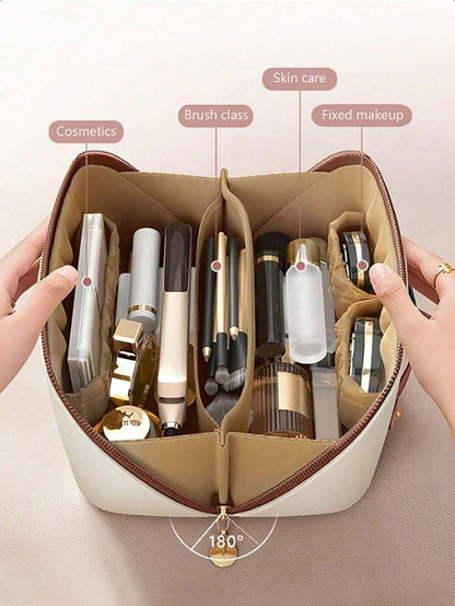 Borsa cosmetica impermeabile in PU, borsa cosmetica da viaggio di grandi dimensioni, borsa porta cosmetici portatile con compartimenti e manici, adatta per cosmetici