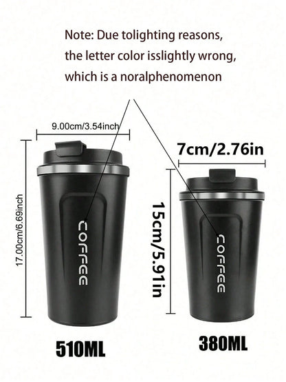 1 pezzo 380ml/510ml Tazza da viaggio isolata sottovuoto in acciaio inossidabile ermetica, design elegante, adatta per viaggi all'aperto, caffè, tè, latte, con coperchio