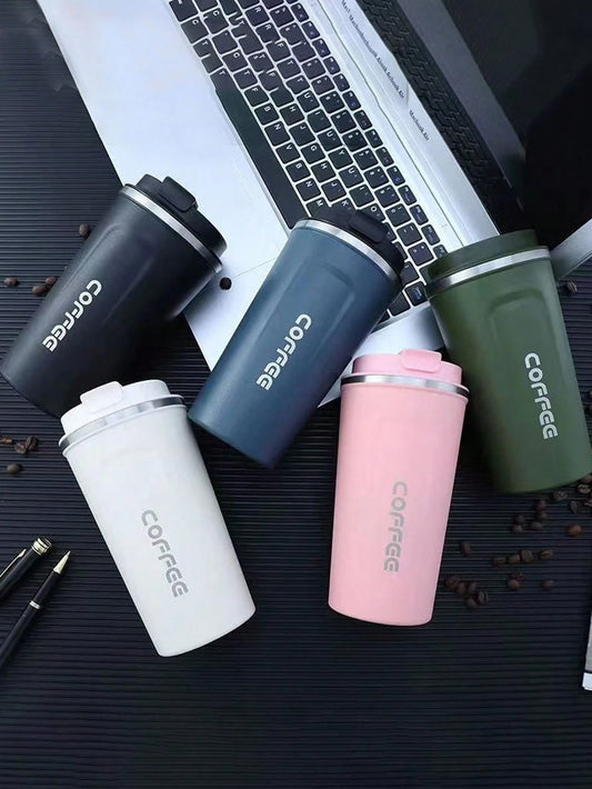 1 pezzo 380ml/510ml Tazza da viaggio isolata sottovuoto in acciaio inossidabile ermetica, design elegante, adatta per viaggi all'aperto, caffè, tè, latte, con coperchio