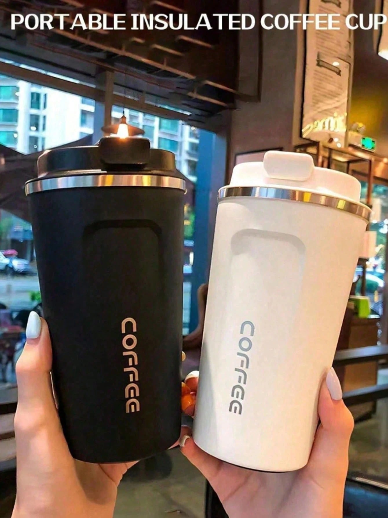 1 pezzo 380ml/510ml Tazza da viaggio isolata sottovuoto in acciaio inossidabile ermetica, design elegante, adatta per viaggi all'aperto, caffè, tè, latte, con coperchio