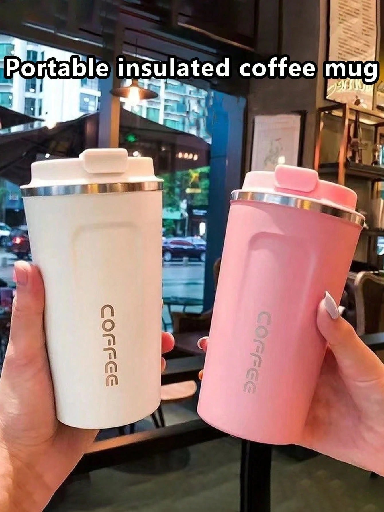 1 pezzo 380ml/510ml Tazza da viaggio isolata sottovuoto in acciaio inossidabile ermetica, design elegante, adatta per viaggi all'aperto, caffè, tè, latte, con coperchio
