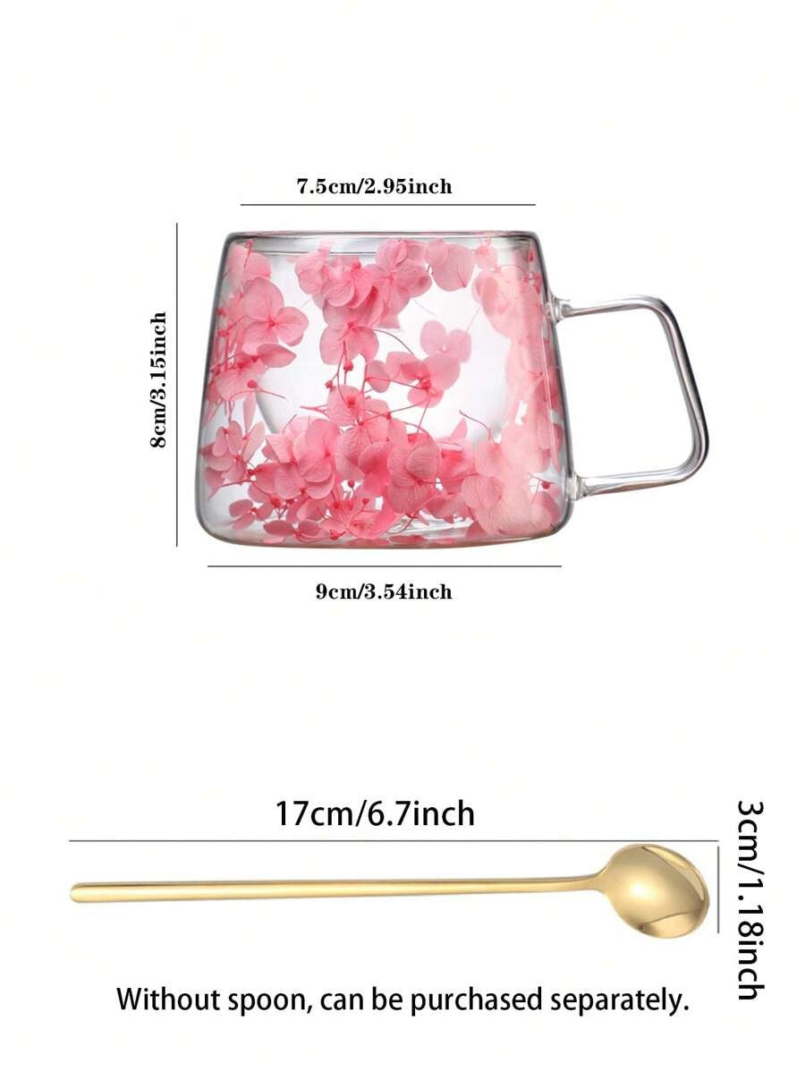 Tazza in vetro a doppia parete, decorazione a petali, tazza d'acqua creativa, tazza da caffè, tazza da tè, tazza da latte, tazza da succo, isolata, fresca, estetica, design unico