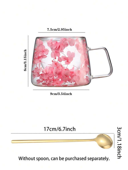 Tazza in vetro a doppia parete, decorazione a petali, tazza d'acqua creativa, tazza da caffè, tazza da tè, tazza da latte, tazza da succo, isolata, fresca, estetica, design unico