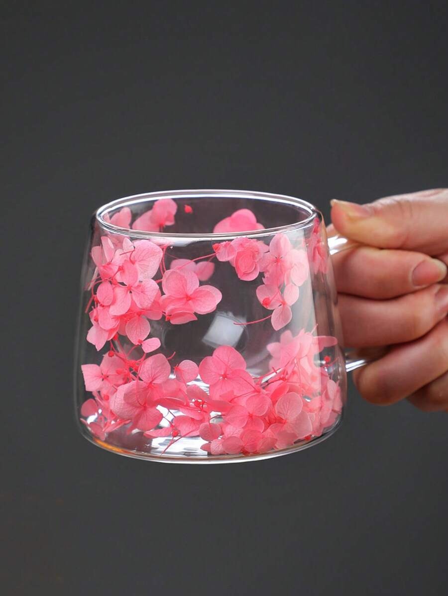 Tazza in vetro a doppia parete, decorazione a petali, tazza d'acqua creativa, tazza da caffè, tazza da tè, tazza da latte, tazza da succo, isolata, fresca, estetica, design unico