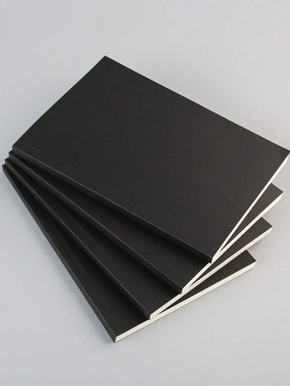 Quaderno con copertina rigida nera, 256 pagine spesse, in formato A5/B5, minimalista, con pagine in bianco a griglia e a righe, diario