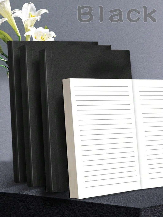 Quaderno con copertina rigida nera, 256 pagine spesse, in formato A5/B5, minimalista, con pagine in bianco a griglia e a righe, diario