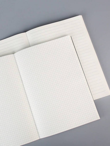 Quaderno con copertina rigida nera, 256 pagine spesse, in formato A5/B5, minimalista, con pagine in bianco a griglia e a righe, diario