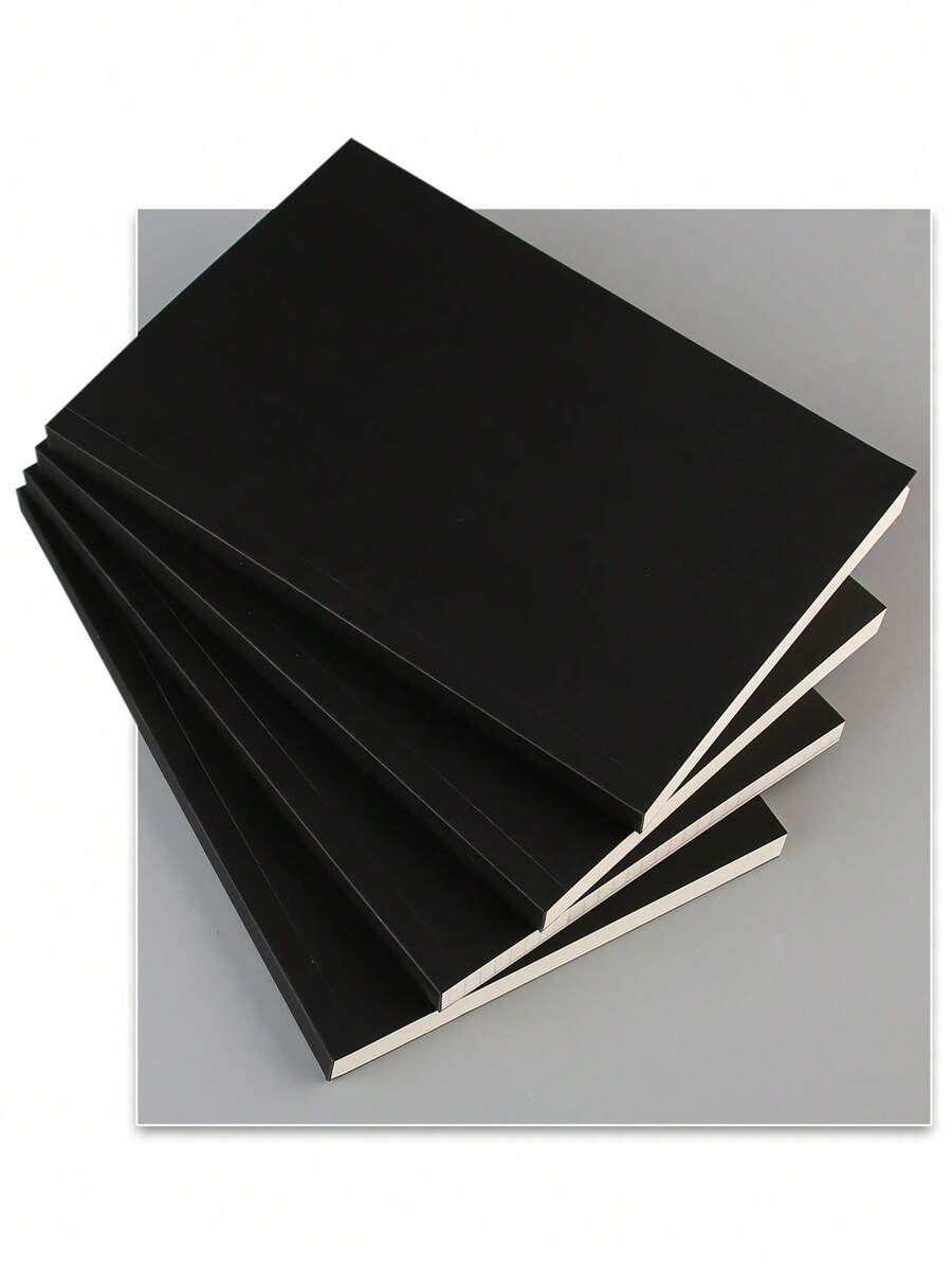 Quaderno con copertina rigida nera, 256 pagine spesse, in formato A5/B5, minimalista, con pagine in bianco a griglia e a righe, diario