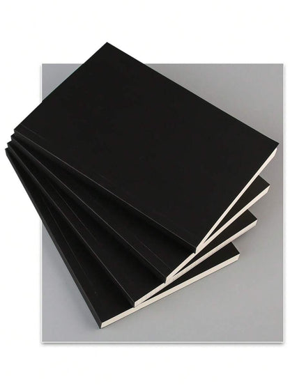 Quaderno con copertina rigida nera, 256 pagine spesse, in formato A5/B5, minimalista, con pagine in bianco a griglia e a righe, diario