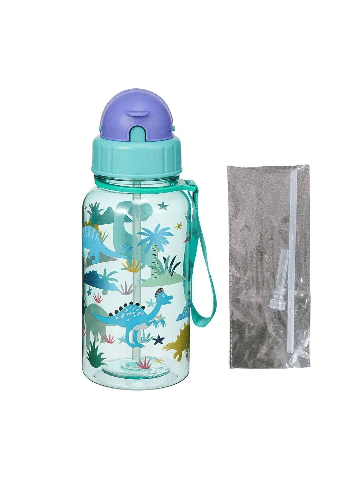 Borraccia da 500ml con stampa di cartoni animati carini, con cannuccia, a prova di perdite, facile da pulire e con manico per il trasporto, adatta per la scuola
