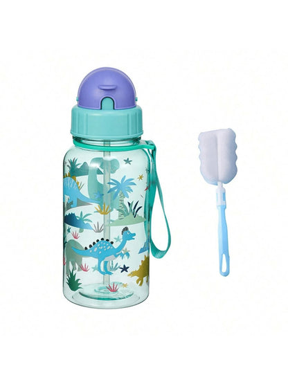 Borraccia da 500ml con stampa di cartoni animati carini, con cannuccia, a prova di perdite, facile da pulire e con manico per il trasporto, adatta per la scuola