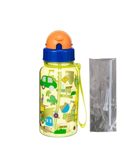 Borraccia da 500ml con stampa di cartoni animati carini, con cannuccia, a prova di perdite, facile da pulire e con manico per il trasporto, adatta per la scuola