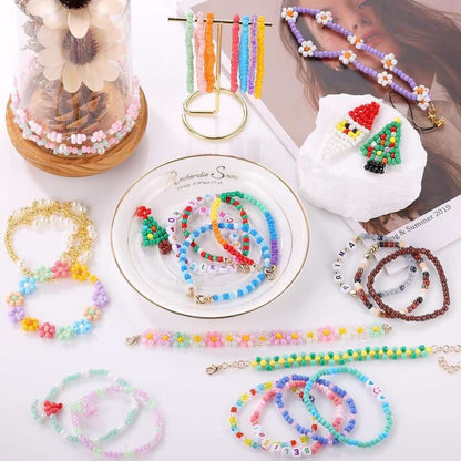 4800pz / 9600pz Perline di vetro da 3mm, kit per la creazione di gioielli, include 24 colori di perline sciolte di vetro, filo di perline, per realizzare gioielli