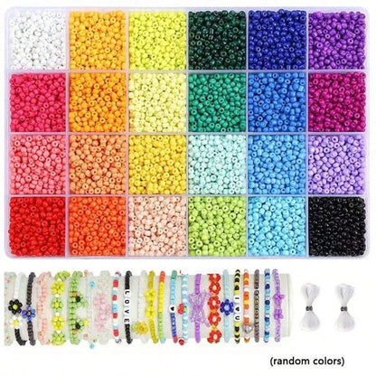 4800pz / 9600pz Perline di vetro da 3mm, kit per la creazione di gioielli, include 24 colori di perline sciolte di vetro, filo di perline, per realizzare gioielli