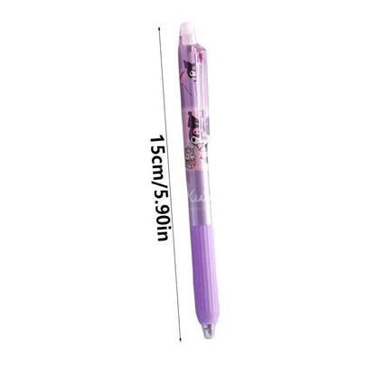 Set di 6 penne gel cancellabili con amici di Hello Kitty, Kuromi e Melody (Kuromi/Melody/Cinnamoroll/Pochacco) - Penne a sfera retrattili ad inchiostro blu da 0,5 mm