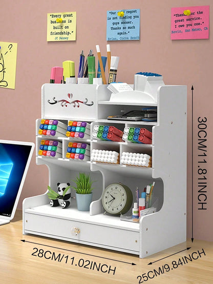 Portaoggetti da scrivania multifunzionale, portapenne fai-da-te, contenitore per articoli di cartoleria, grande capacità, adatto per studenti, design in legno e plastica, adatto per compleanni, lauree, feste dei single