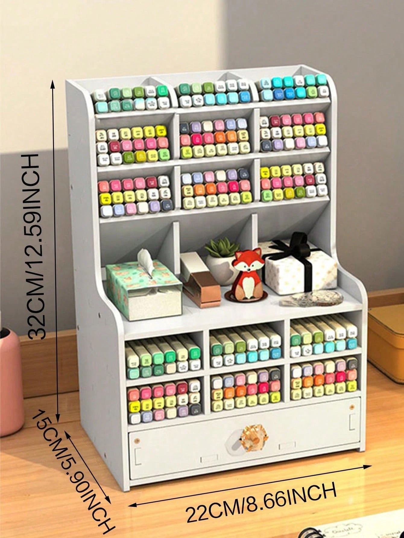 Portaoggetti da scrivania multifunzionale, portapenne fai-da-te, contenitore per articoli di cartoleria, grande capacità, adatto per studenti, design in legno e plastica, adatto per compleanni, lauree, feste dei single