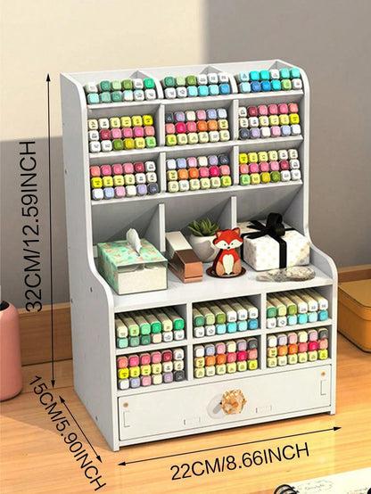 Portaoggetti da scrivania multifunzionale, portapenne fai-da-te, contenitore per articoli di cartoleria, grande capacità, adatto per studenti, design in legno e plastica, adatto per compleanni, lauree, feste dei single