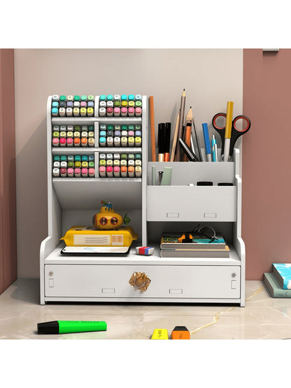 Portaoggetti da scrivania multifunzionale, portapenne fai-da-te, contenitore per articoli di cartoleria, grande capacità, adatto per studenti, design in legno e plastica, adatto per compleanni, lauree, feste dei single