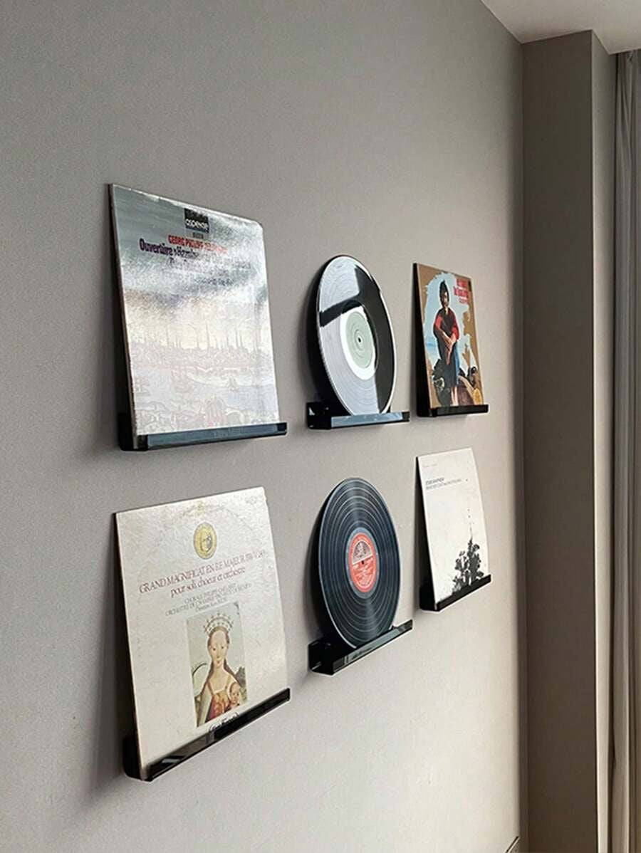 Mensola da parete in acrilico per esposizione di dischi in vinile, riviste, foto, libri