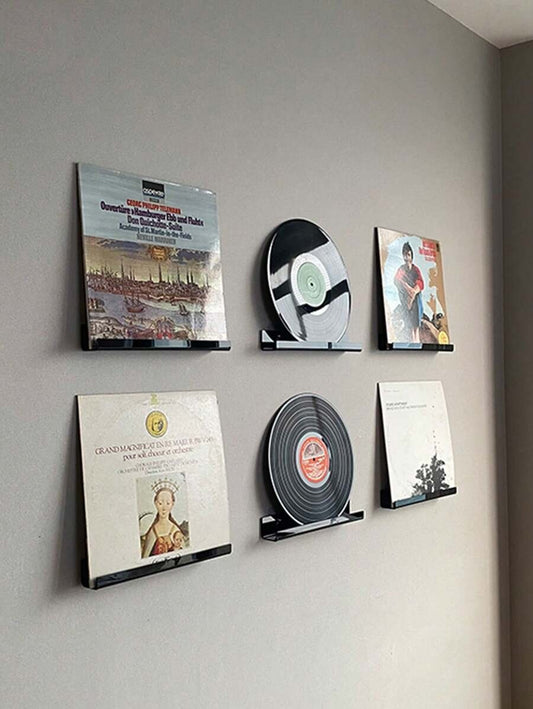 Mensola da parete in acrilico per esposizione di dischi in vinile, riviste, foto, libri
