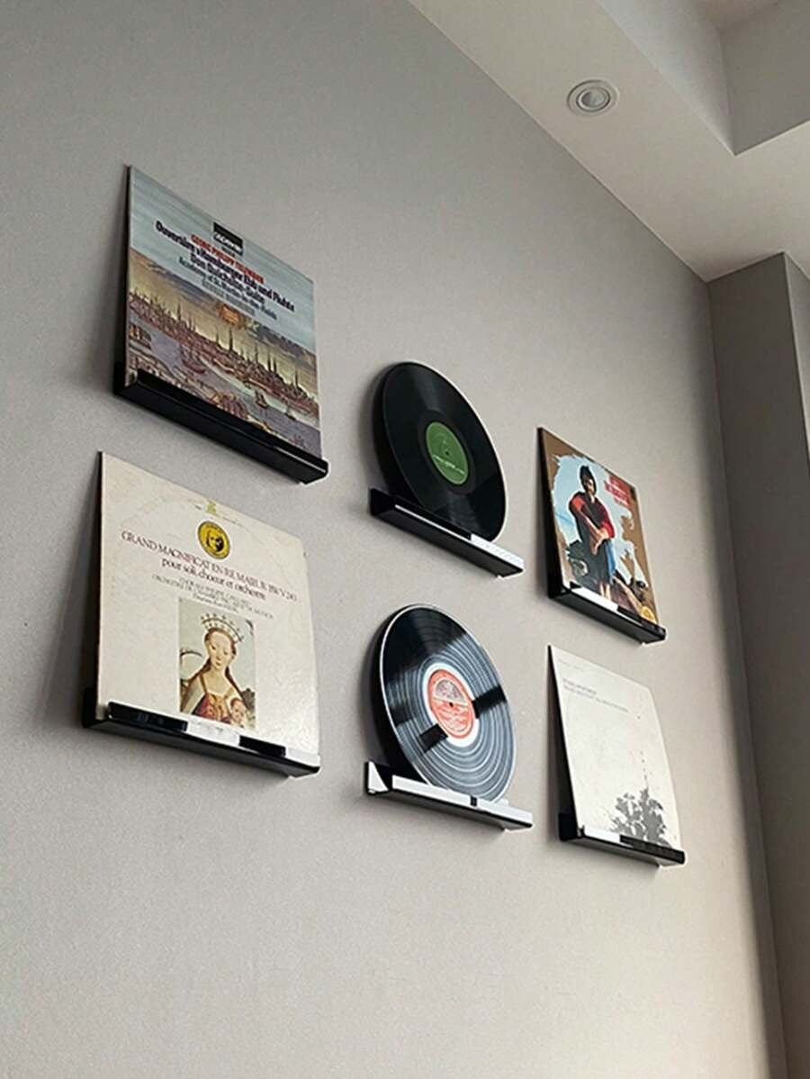 Mensola da parete in acrilico per esposizione di dischi in vinile, riviste, foto, libri