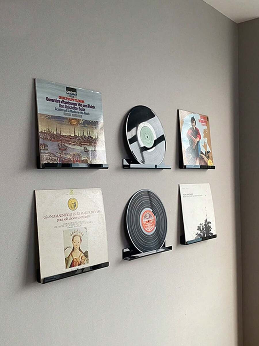 Mensola da parete in acrilico per esposizione di dischi in vinile, riviste, foto, libri