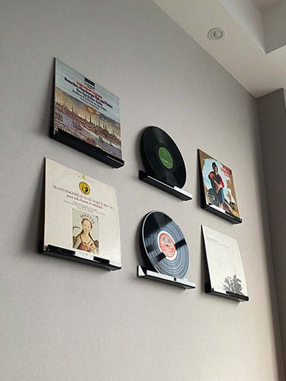 Mensola da parete in acrilico per esposizione di dischi in vinile, riviste, foto, libri