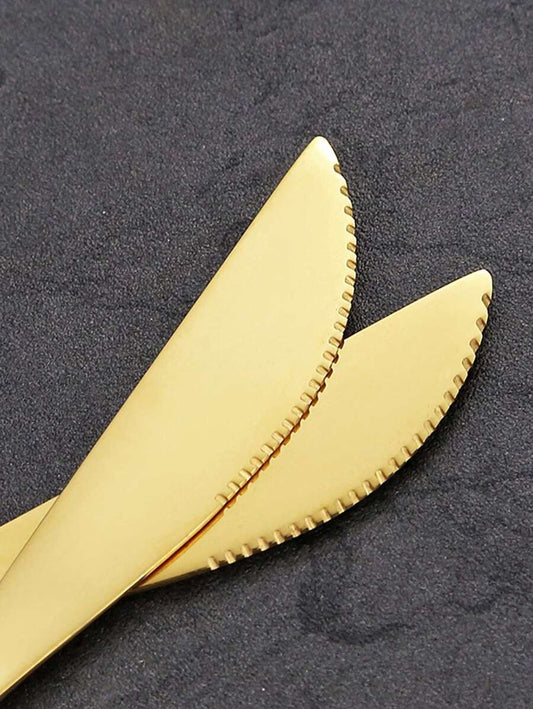 Set di Coltelli da Bistecca in Acciaio Inossidabile Dorato/Argentato - Elegante e Lussuoso, Lavabile in Lavastoviglie, 22 cm, Perfetto per Tagliare la Carne - Adatto per Uso Domestico, Ristorante e Feste, Forniture Scolastiche