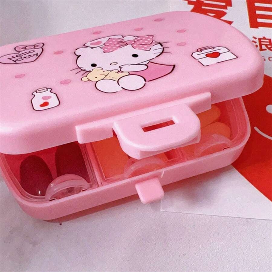 Organizer per pillole Kitten di Sanrio, portatile, organizer per orecchini, anelli e collane, carino - leggero, portatile, scatola di stoccaggio durevole