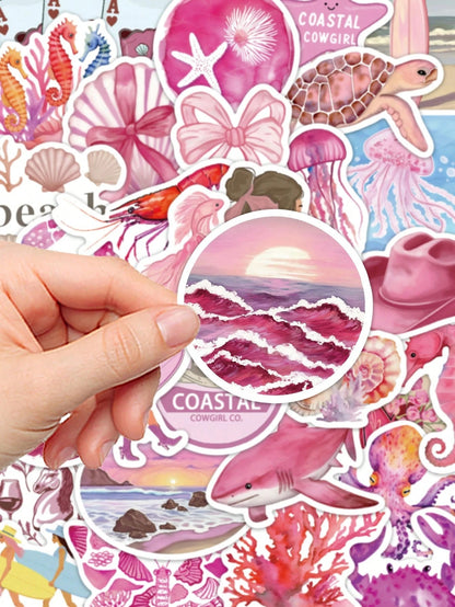 50 pezzi Adesivi decorativi rosa con tema da ragazza costiera per quaderni, laptop, custodie per telefono, bagagli, skateboard, caschi, forniture scolastiche, per il ritorno a scuola