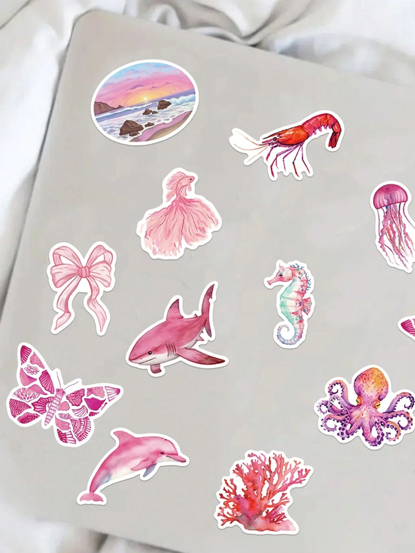 50 pezzi Adesivi decorativi rosa con tema da ragazza costiera per quaderni, laptop, custodie per telefono, bagagli, skateboard, caschi, forniture scolastiche, per il ritorno a scuola