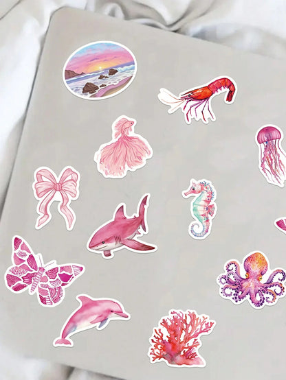 50 pezzi Adesivi decorativi rosa con tema da ragazza costiera per quaderni, laptop, custodie per telefono, bagagli, skateboard, caschi, forniture scolastiche, per il ritorno a scuola