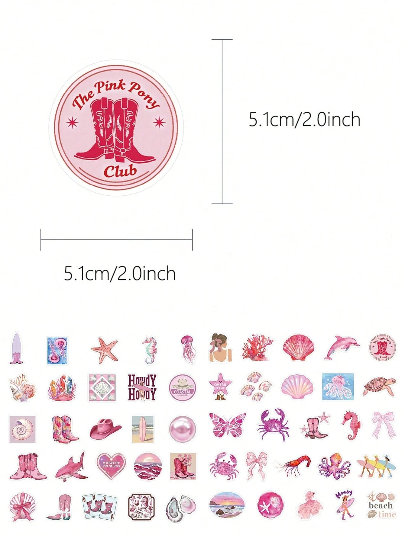 50 pezzi Adesivi decorativi rosa con tema da ragazza costiera per quaderni, laptop, custodie per telefono, bagagli, skateboard, caschi, forniture scolastiche, per il ritorno a scuola