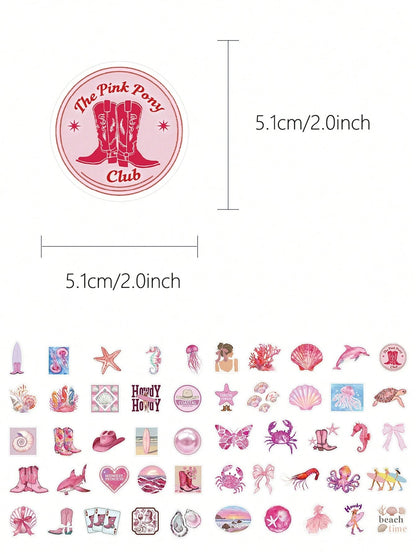 50 pezzi Adesivi decorativi rosa con tema da ragazza costiera per quaderni, laptop, custodie per telefono, bagagli, skateboard, caschi, forniture scolastiche, per il ritorno a scuola