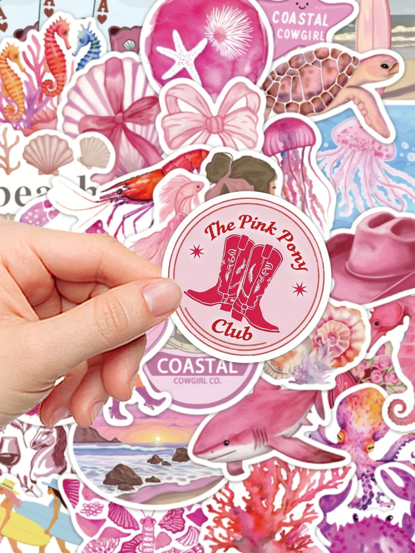 50 pezzi Adesivi decorativi rosa con tema da ragazza costiera per quaderni, laptop, custodie per telefono, bagagli, skateboard, caschi, forniture scolastiche, per il ritorno a scuola