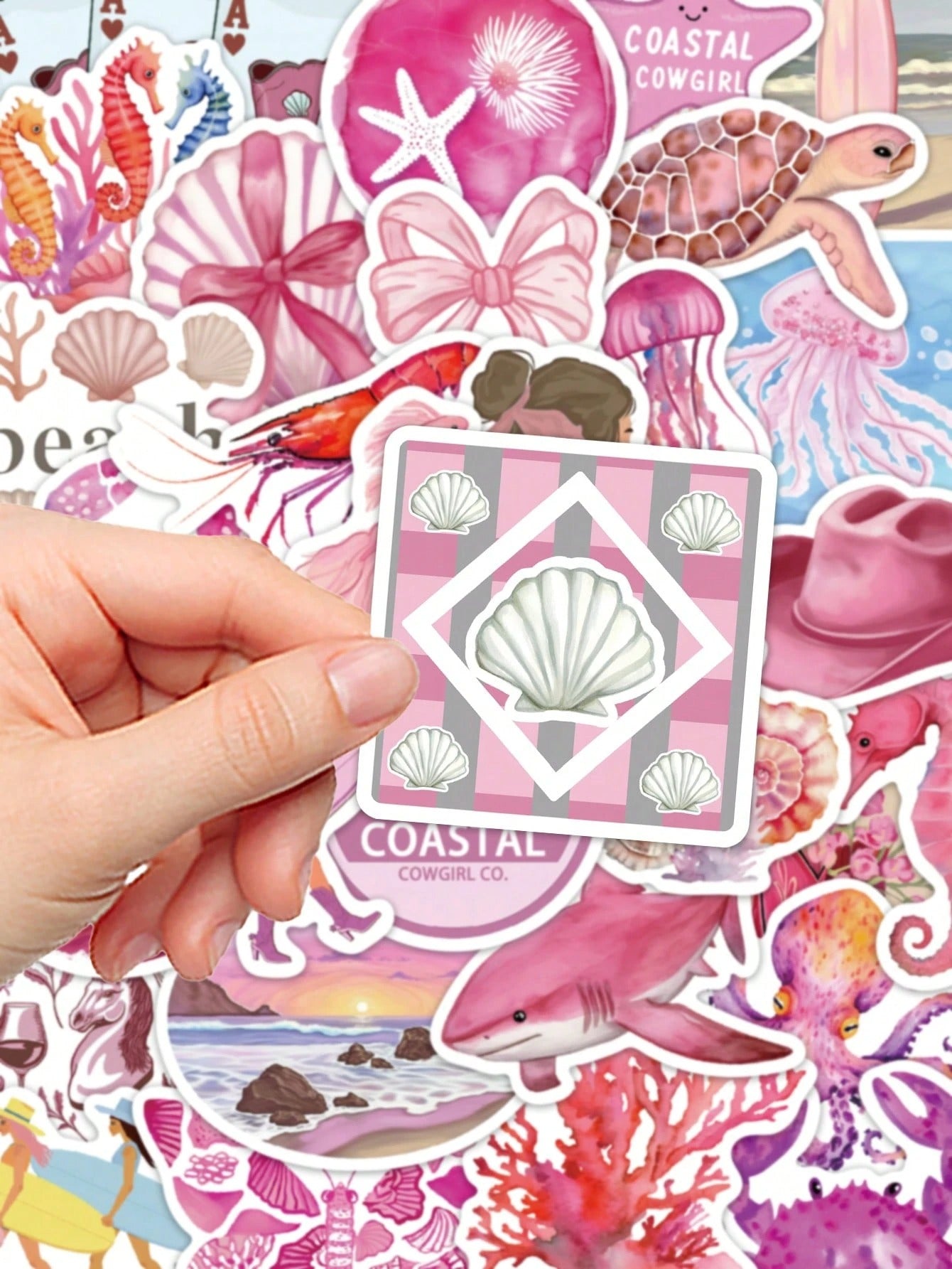 50 pezzi Adesivi decorativi rosa con tema da ragazza costiera per quaderni, laptop, custodie per telefono, bagagli, skateboard, caschi, forniture scolastiche, per il ritorno a scuola