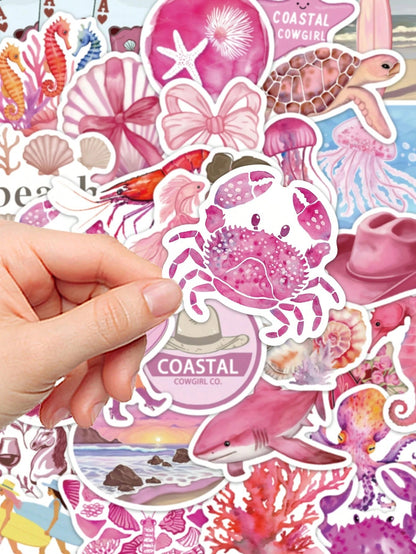 50 pezzi Adesivi decorativi rosa con tema da ragazza costiera per quaderni, laptop, custodie per telefono, bagagli, skateboard, caschi, forniture scolastiche, per il ritorno a scuola
