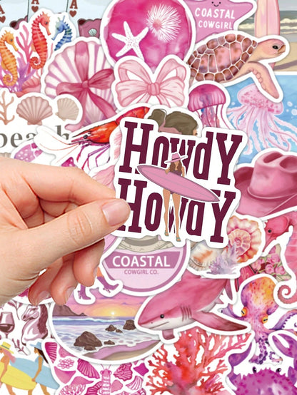 50 pezzi Adesivi decorativi rosa con tema da ragazza costiera per quaderni, laptop, custodie per telefono, bagagli, skateboard, caschi, forniture scolastiche, per il ritorno a scuola