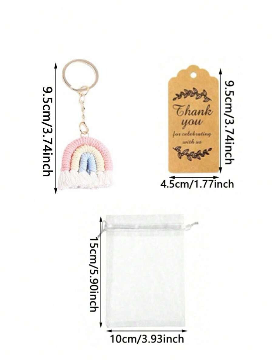 Set regalo di 30 pezzi/15 pezzi di portachiavi intrecciati arcobaleno, inclusi 5 pezzi/10 pezzi di portachiavi fatti a mano, 5 pezzi/10 pezzi di biglietti di ringraziamento e 5 pezzi/10 pezzi di sacchetti in organza, portachiavi intrecciati