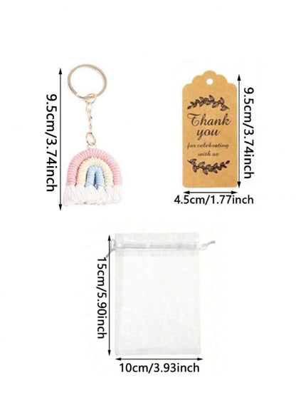 Set regalo di 30 pezzi/15 pezzi di portachiavi intrecciati arcobaleno, inclusi 5 pezzi/10 pezzi di portachiavi fatti a mano, 5 pezzi/10 pezzi di biglietti di ringraziamento e 5 pezzi/10 pezzi di sacchetti in organza, portachiavi intrecciati